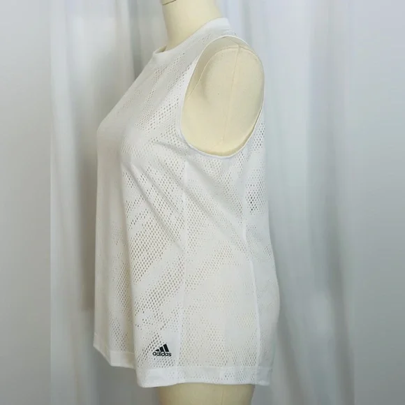 Adidas White Mesh Sleeveless Top with Triple Stripe Back (1049) - Picture 6 of 12
